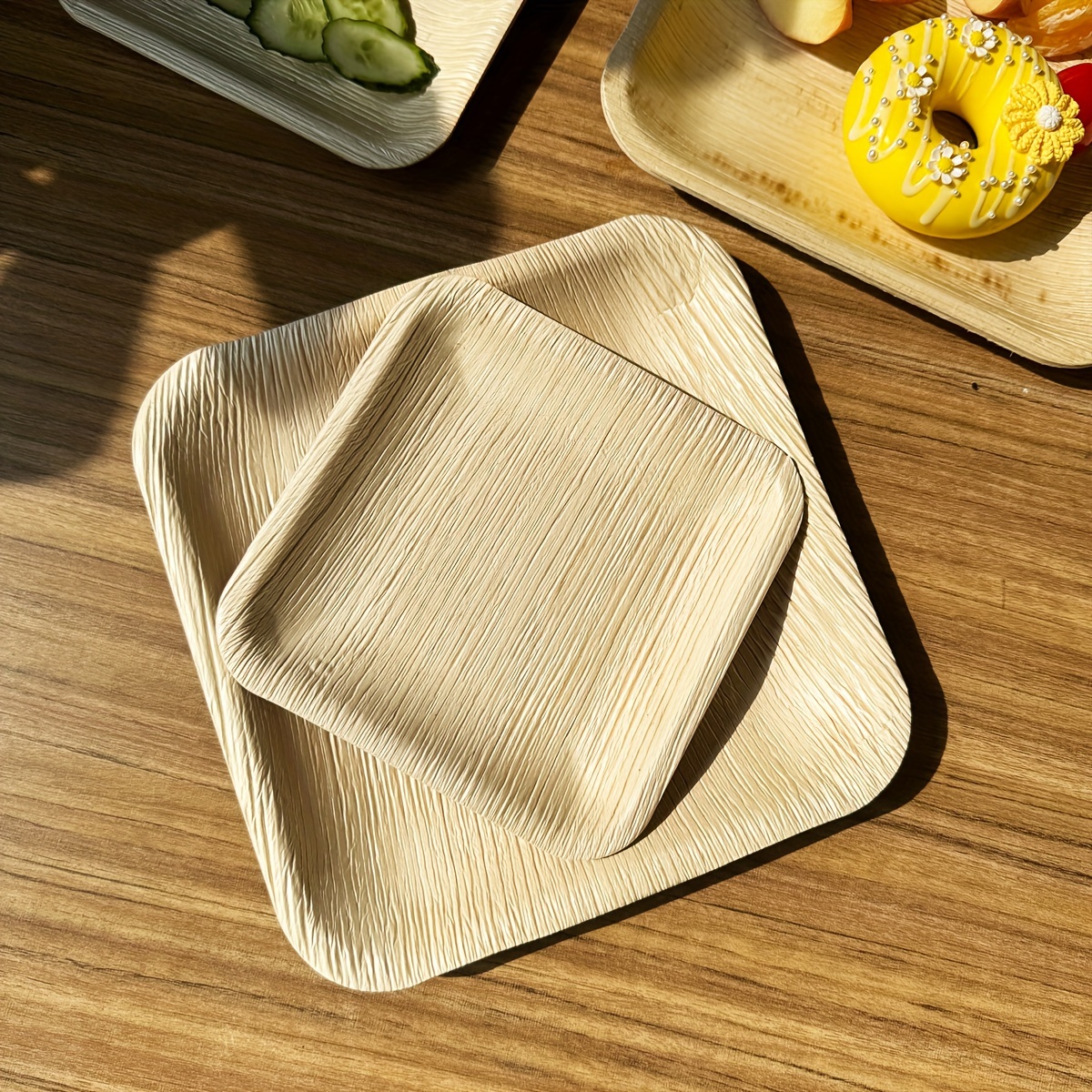 

48pcs Bamboo Plates, Disposable Square Palm Leaf Plates Dinner Plates, Dessert Plates, Suitable For Home Dinner Camping Picnic Party, Tableware Accessories, Party Supplies