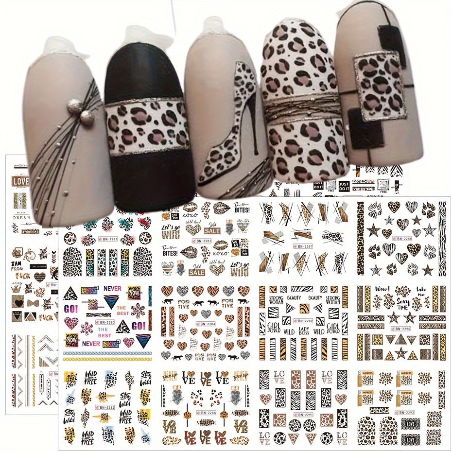 

2 Sheet Leopard Print Design Nail Art Stickers, Self Adhesive Nail Water Transfer Decals For Nail Art Decoration, Nail Art Supplies For Women And Girls