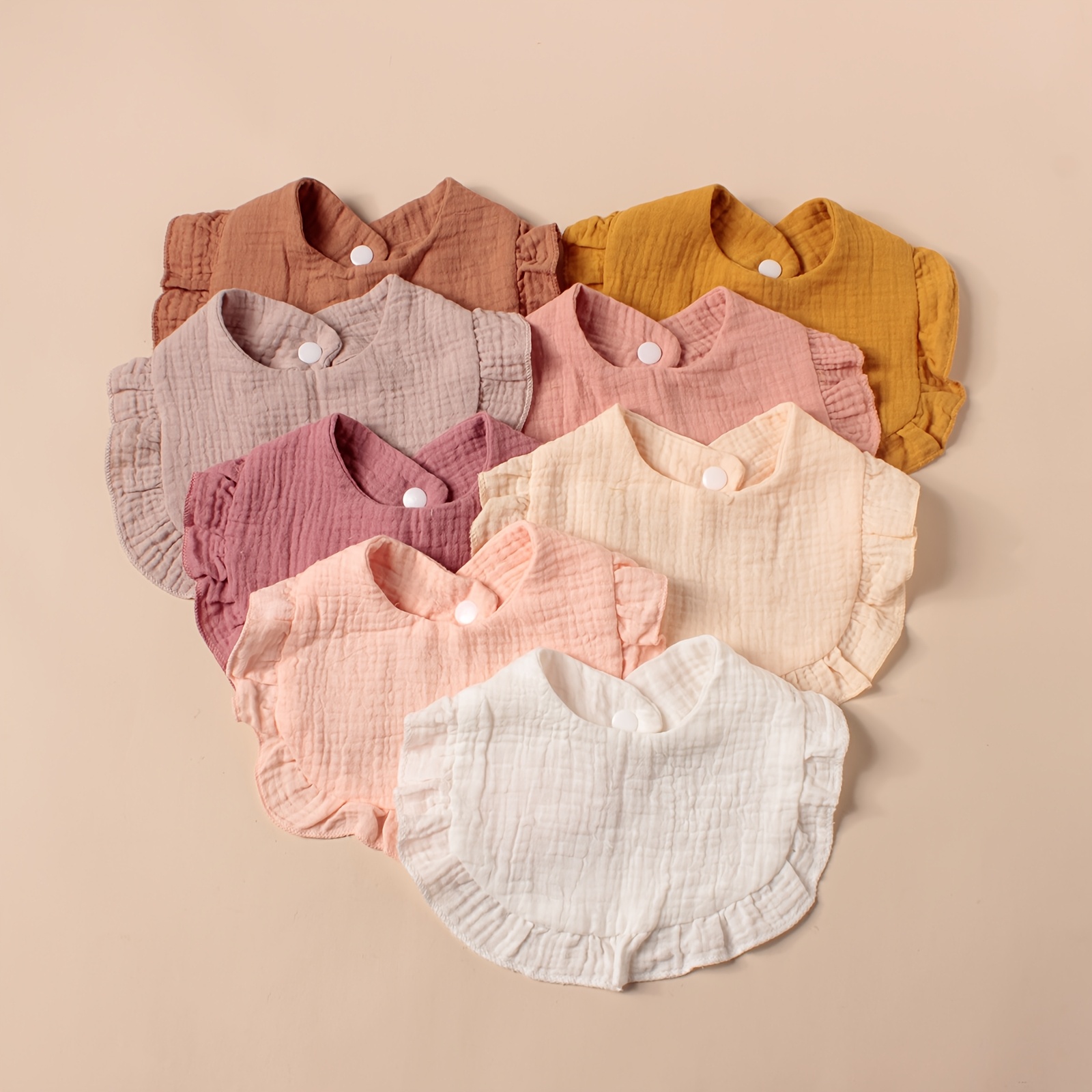 Image of 8pcs Double Pleated Fabric With Pleated Edges And Pure Cotton Drool Towel Baby Friendly Breathable Feeding Bib