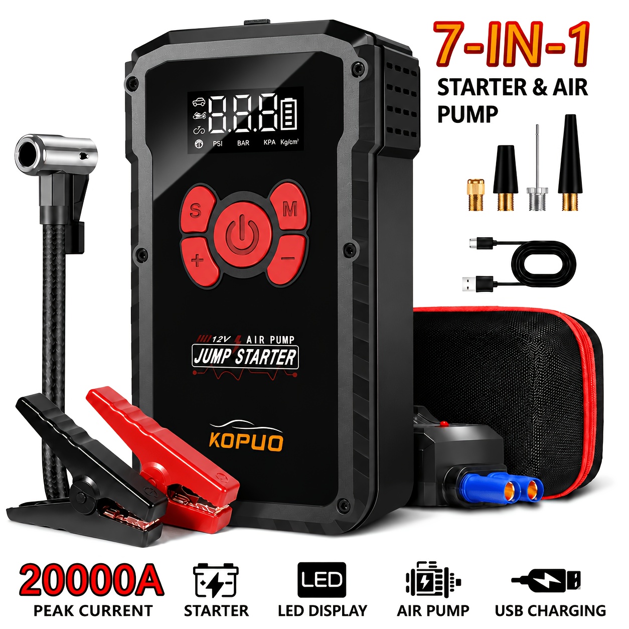 TEMU Kopuo 20000a 12v Jump Box, Optional 6000a Jump Starter, Heavy Duty Car Jump Starter And Air Compressor, 150psi Cordless Tire Inflator With