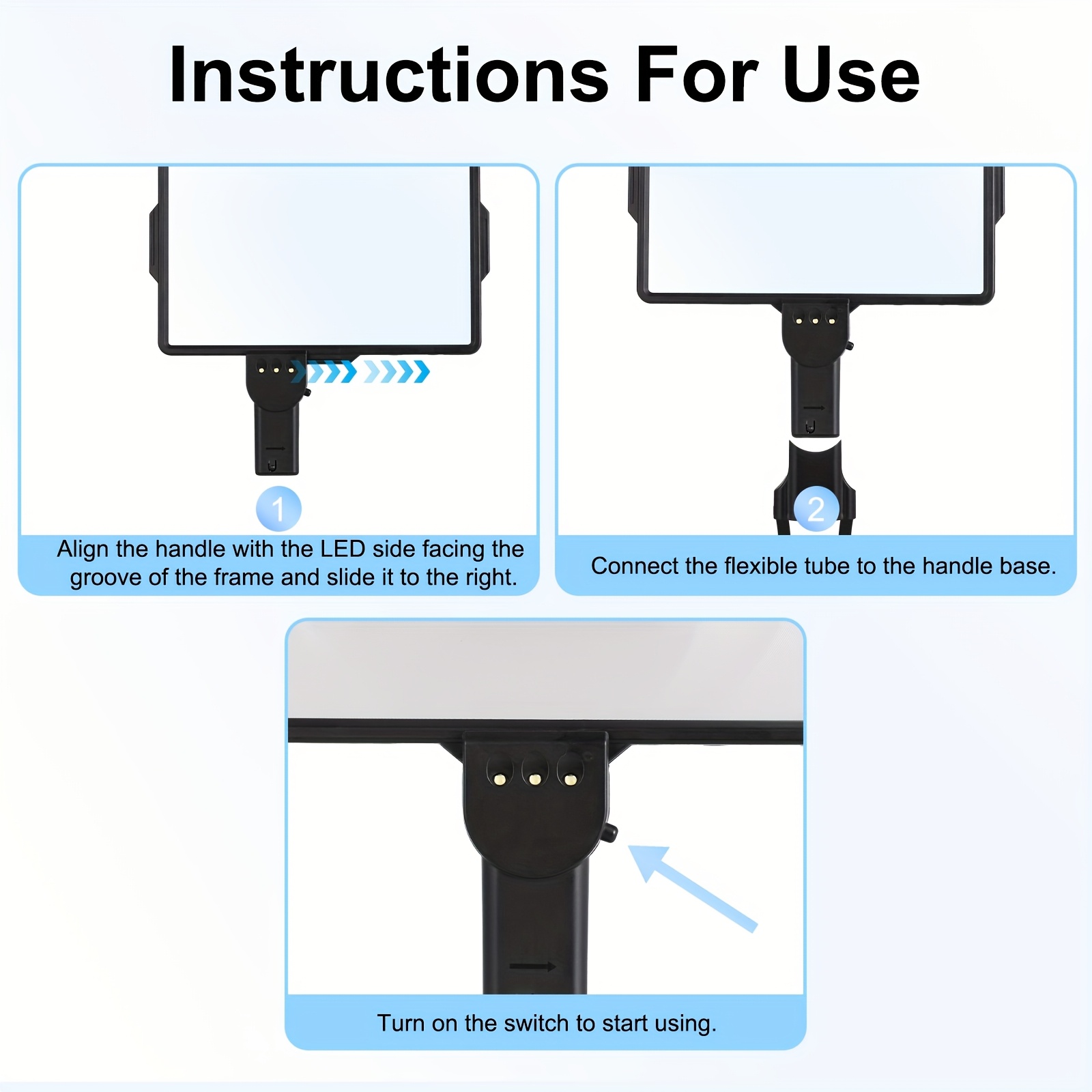 3 in 1 led reading lamp with hd magnifier and flexible gooseneck horizontal vertical viewing mode hands free tabletop neck hanging or handheld use   2 aaa batteries plastic material push button control Product details 4
