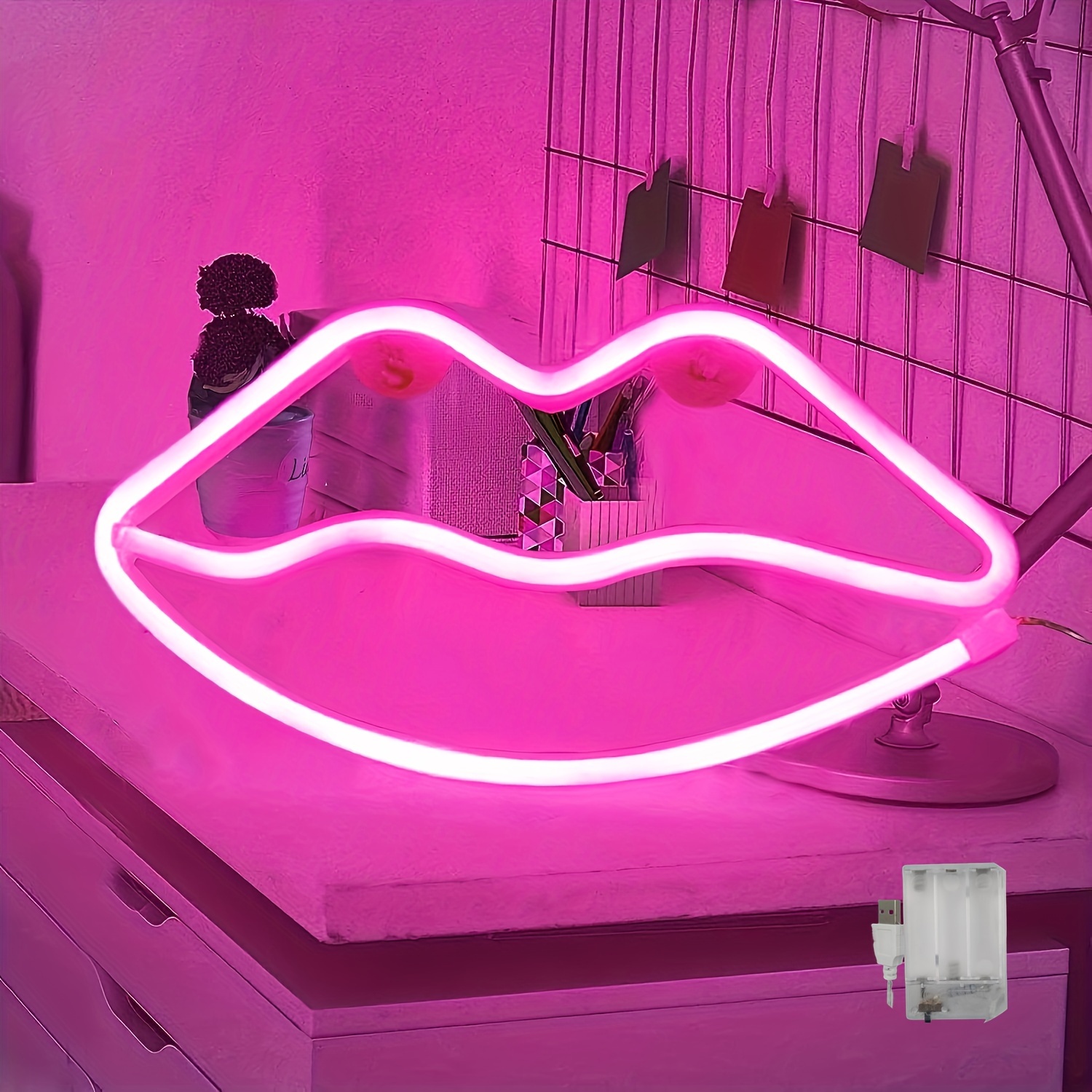 

1pc Pink Lip Neon Sign, Usb Or Battery Operated Romantic Led Neon Art Decorative Light, For Room, Living Room, Valentine's Day, Wedding Anniversary, Bar, Party, Proposal Decoration