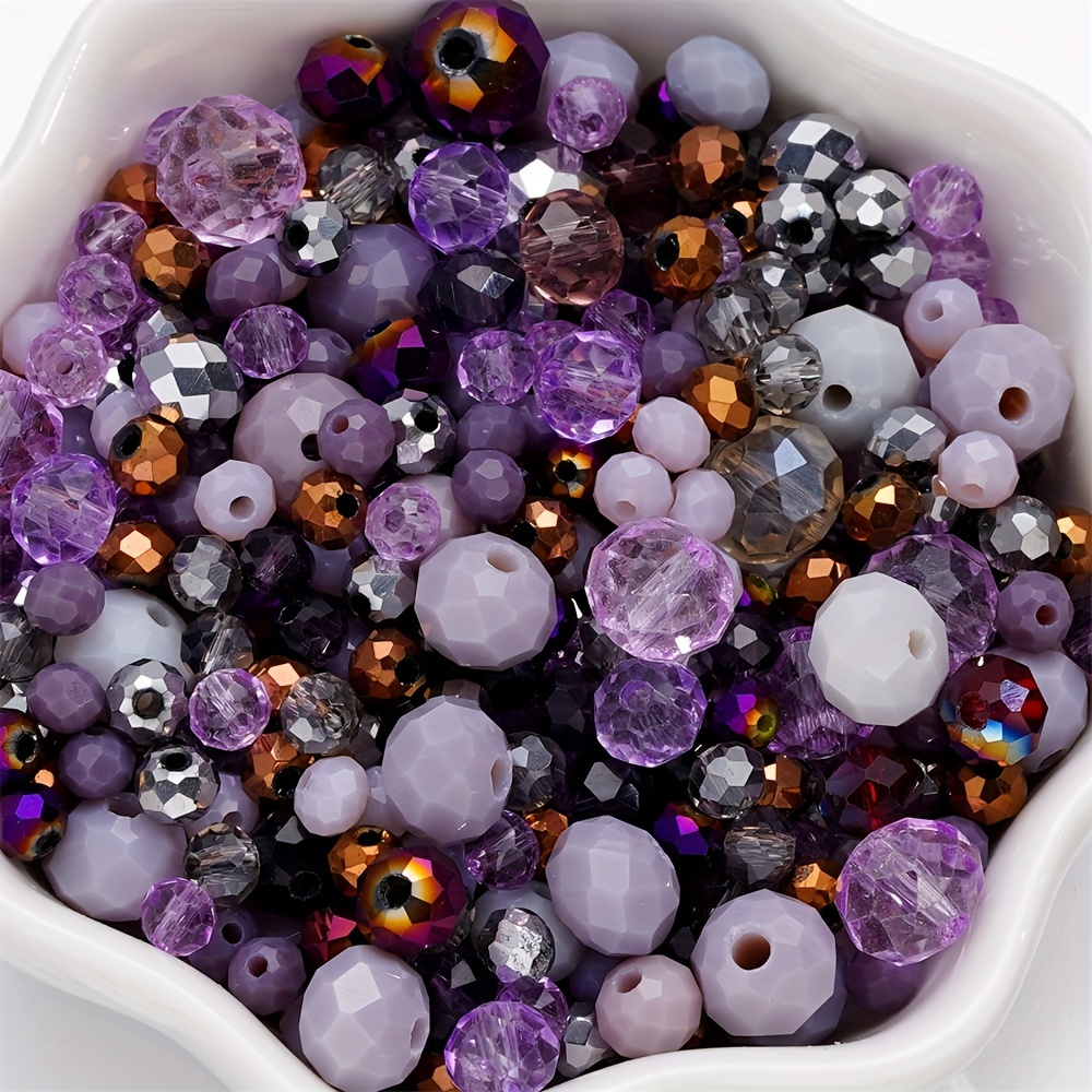 TEMU 300-piece Glass Bead Assortment, Faceted Round Spacers For Diy Jewelry, Bracelets, Necklaces, Phone Charms - Multicolor Mix, 4-8mm
