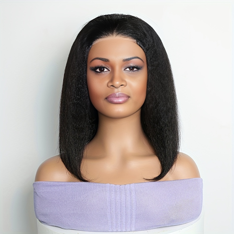 16 Inch 4X4 Yaki Straight Closure Wigs for Women Burgundy Color