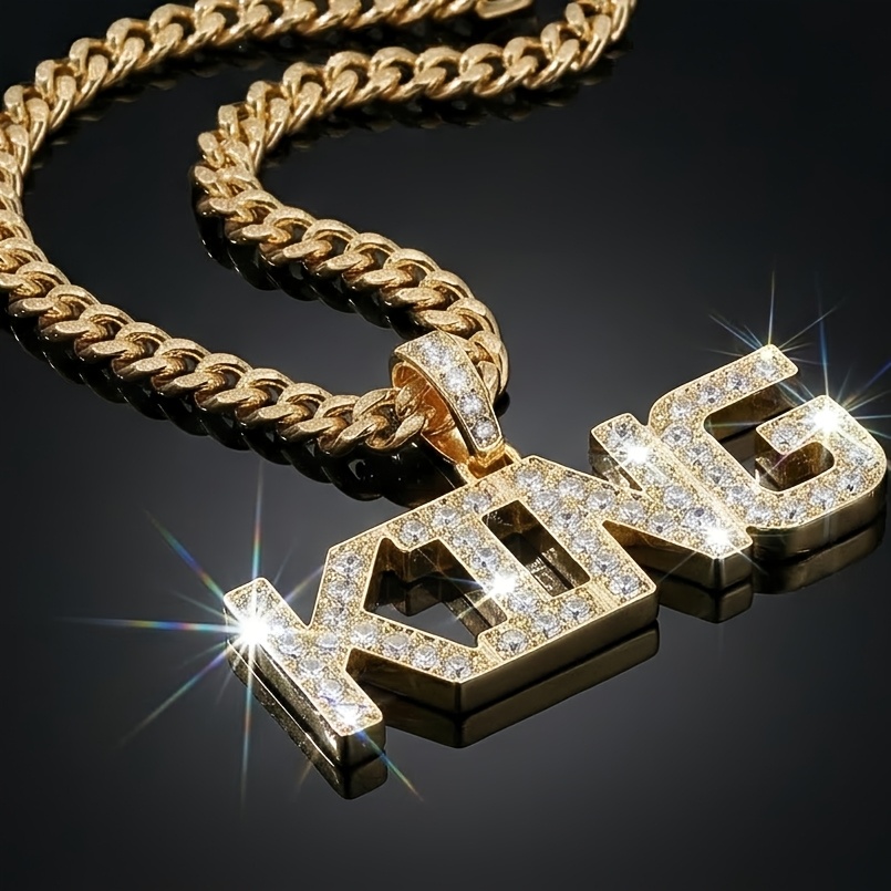 TEMU Collar con Letra KING de Hip-Hop Europeo y Americano con Cadena , Colgante Moderno para Hombre, Estilo Street Rap, Cadena de Clavícula, Joyería