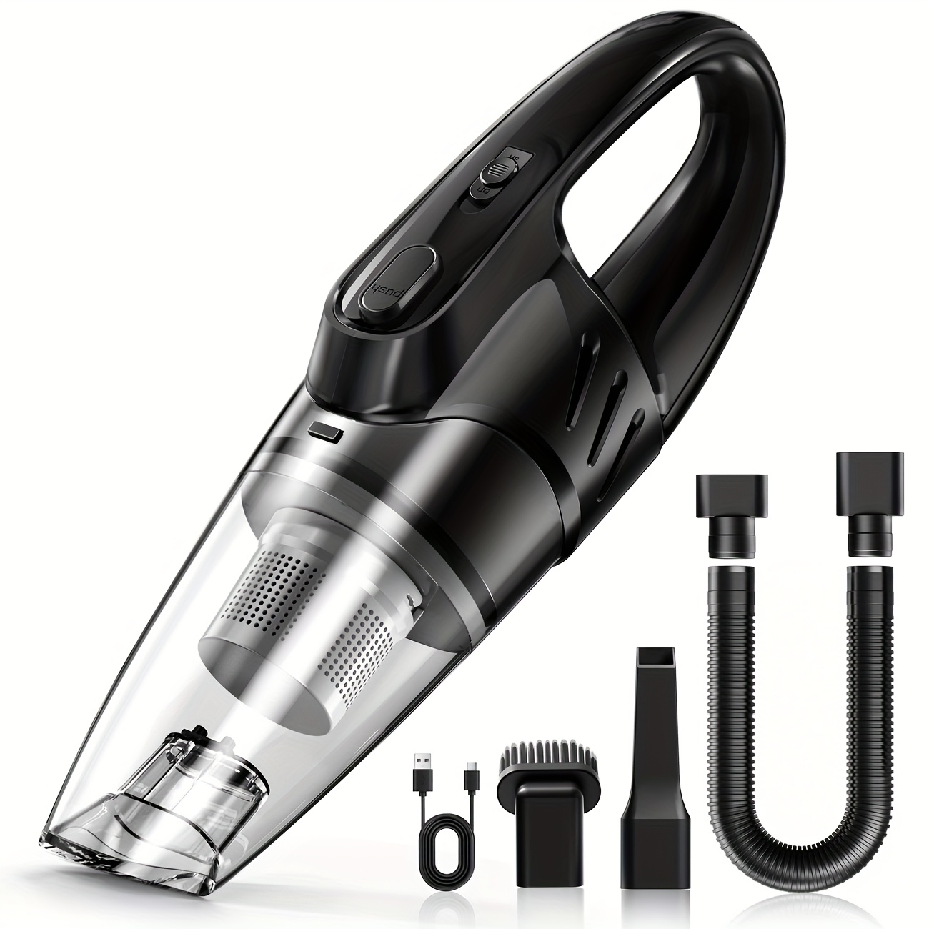 TEMU Car-mounted Handheld Vacuum Cleaner, , Comes With 5 Accessory Parts, Auto Parts, Suitable For Interior Car Cleaning, Household Vacuum Cleaner,