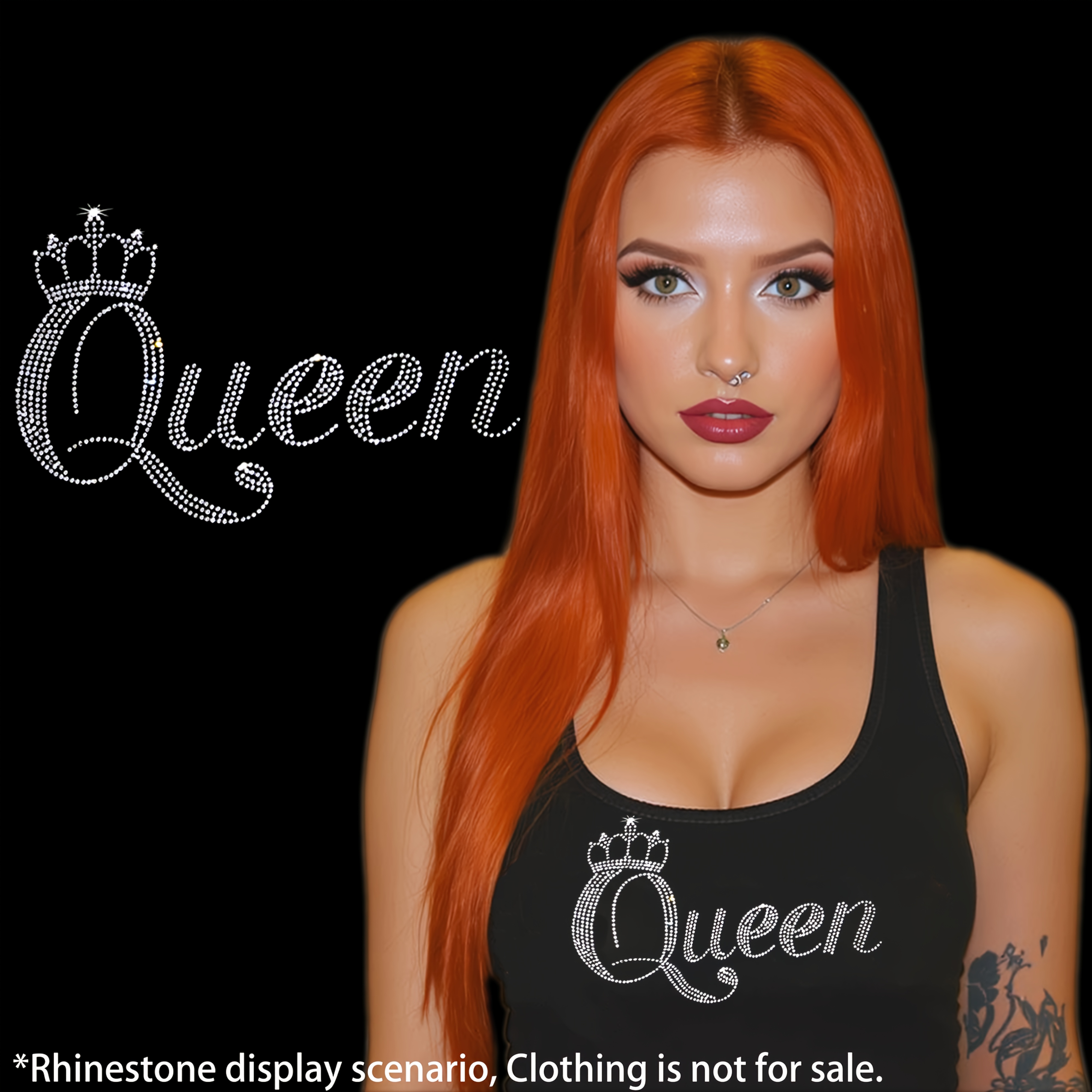 Image of 1pc A Crown-shaped Iron-on Applique Featuring 'queen', With Glass Rhinestones. This Transfer Is Perfect For Clothing Embellishments