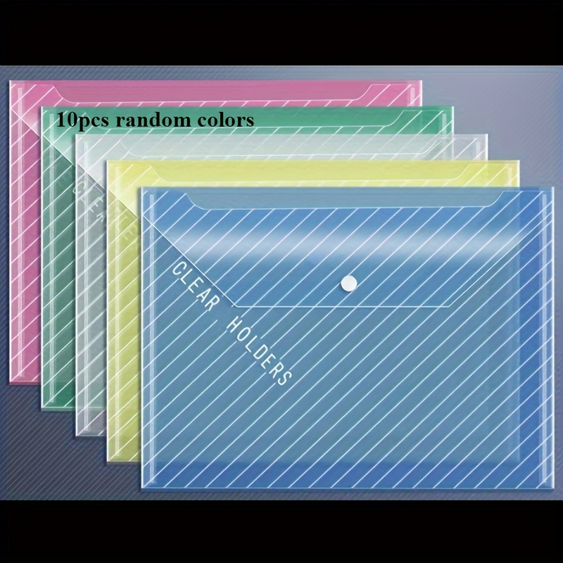 10pcs Transparent File Bags, - Durable Pp Material, , Suitable For Office, School Supplies Exam Paper Storage Bag Supplies Student File Information Bag Folder, Random Colors