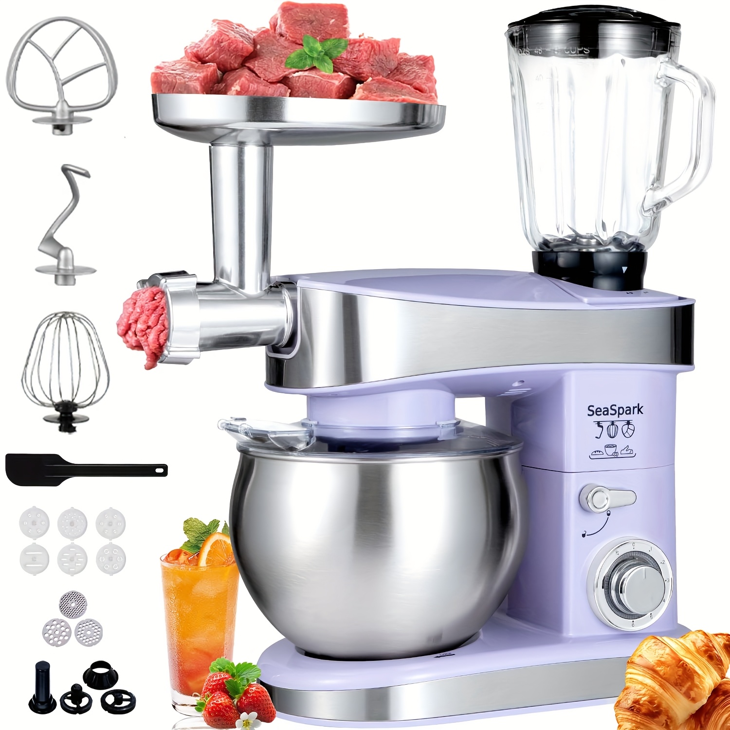 TEMU Robot da cucina 6 in 1, 1200W 6 velocit� con a , accessori con ciotola da 6L in acciaio inossidabile, impastatrice elettrica , gancio per , ,