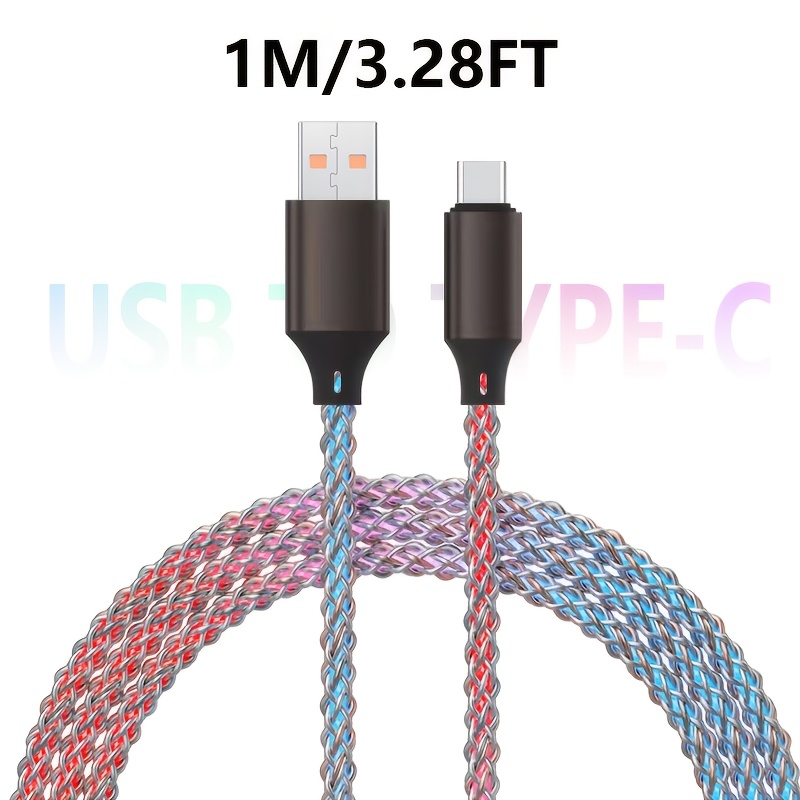 TEMU Câble de données USB A-C/C-C RGB à chargement rapide et , câble Type-C vers Type-C à lumière colorée pour téléphone portable 15 16 pour Samsung,