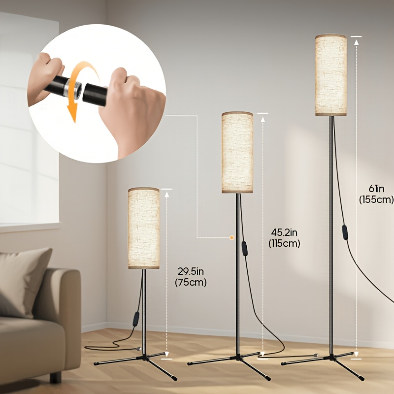 TEMU Fabric Led Floor Lamp For Living Room, 4-key Control Fabric Lampshade Antique Design With Detachable Metal Pole, 3 Color Adjustable, Usb Power