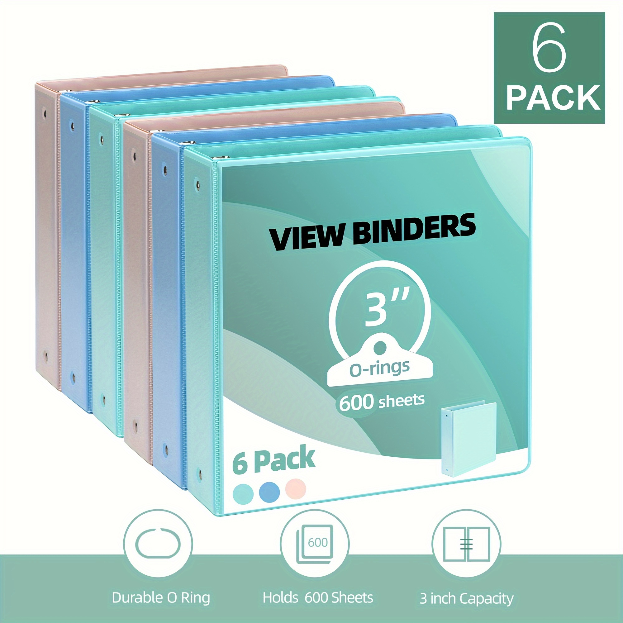 

Deli 3 Ring Binders, 6-pack 3" Economy Round Ring View Binders With 2 Interior Pockets 600 Sheets, For Office, Home Use, Mixed Color