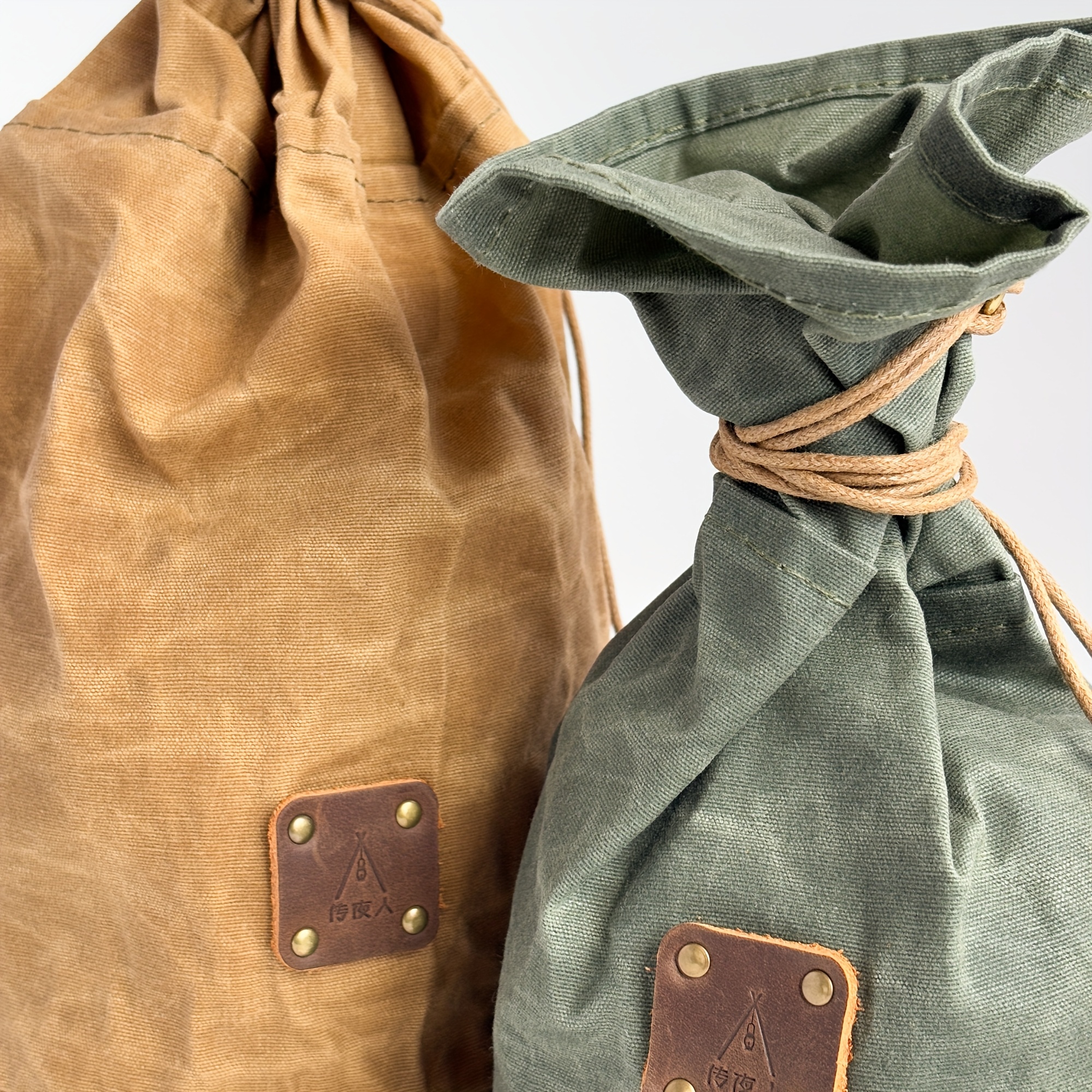 Waxed Canvas Outdoor Camping Storage Bag, Multi-Purpose Drawstring Vintage Style