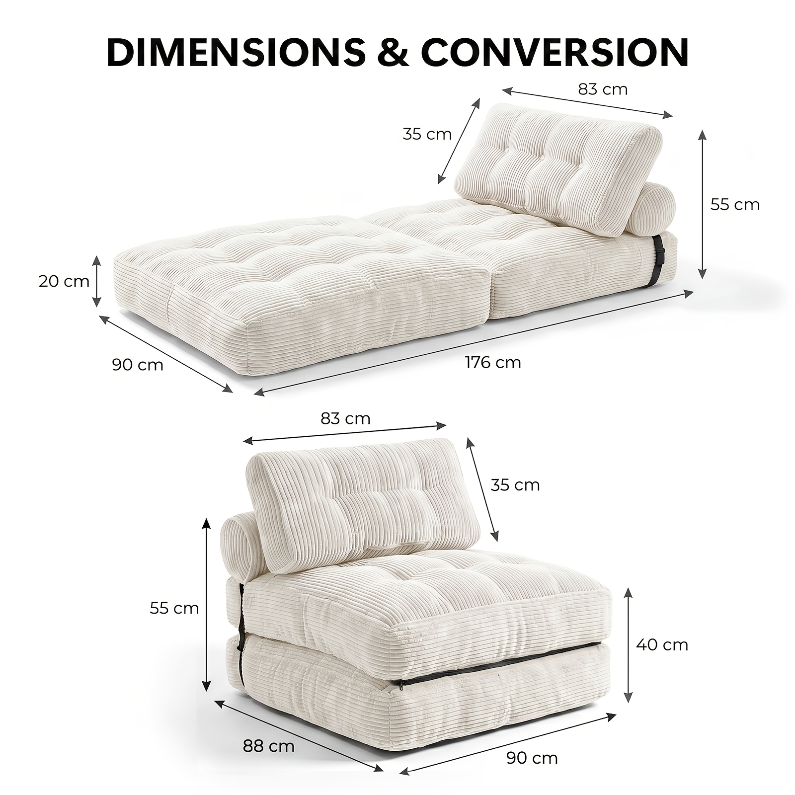 vakuumkomprimerad vikbar 2-i-1 tatami soffbädd, hög elastiskt memory foam med mjukt  ,   färger (90 x 88 x 40cm), universal för vardagsrum och sovrum, minimalistisk för små utrymmen och avslappnad heminredning