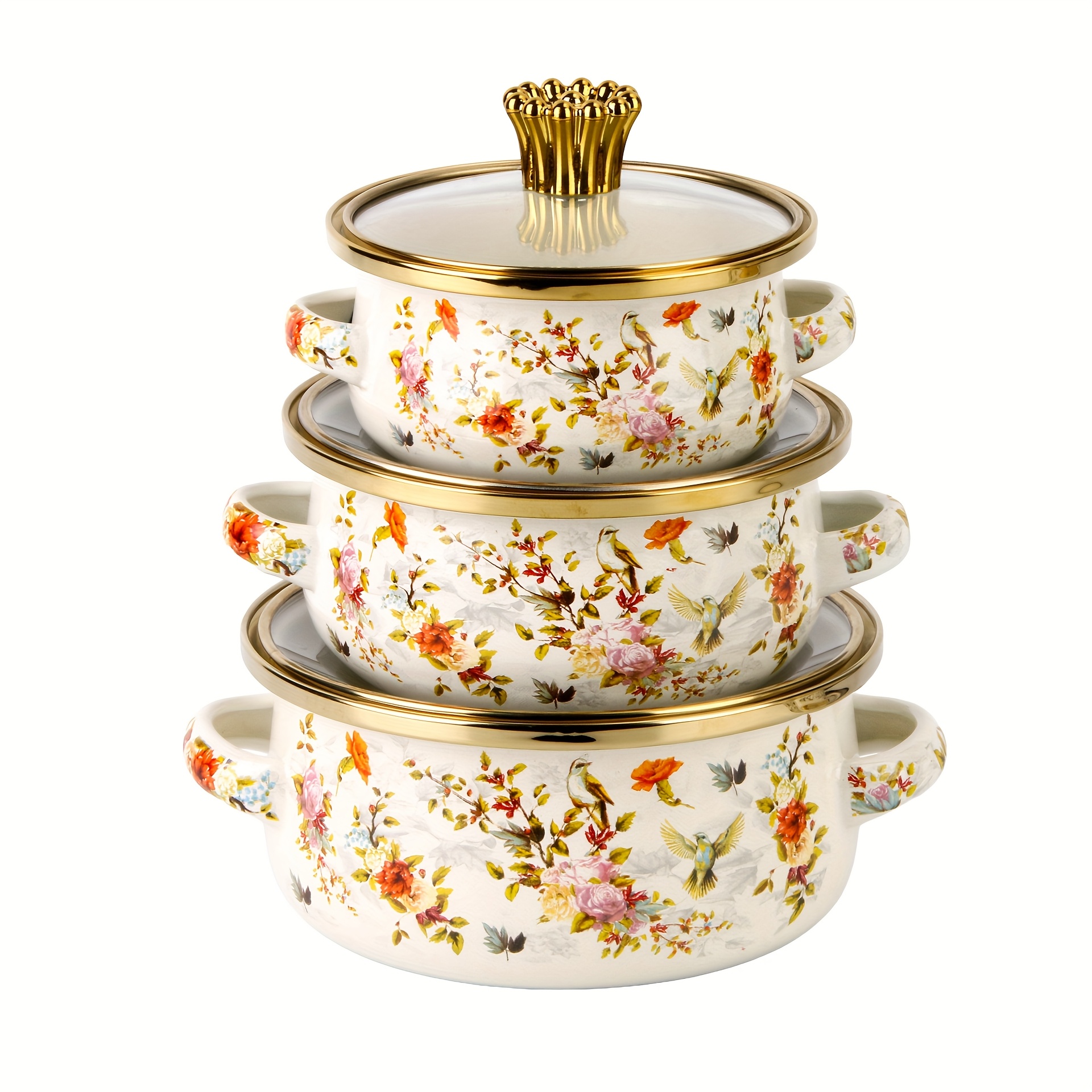 TEMU Double Ear Enamel Mini Pot Thickened Three-piece Set Soup Pot Enamel Soup Pot Baby Food Pot Mini Soup Pot