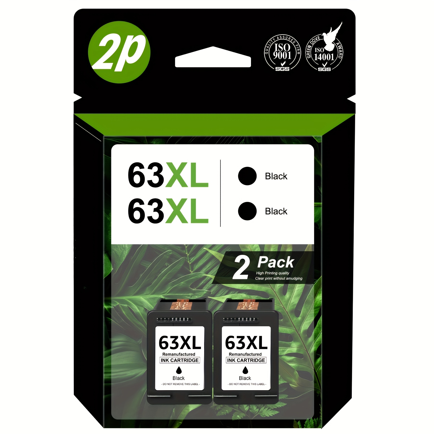 TEMU Compatible Black Ink Cartridges Replacement For 63xl For 3830 5255 5258 4520 4512 4513 45161112 1110 3630 3632 (2 Pack)
