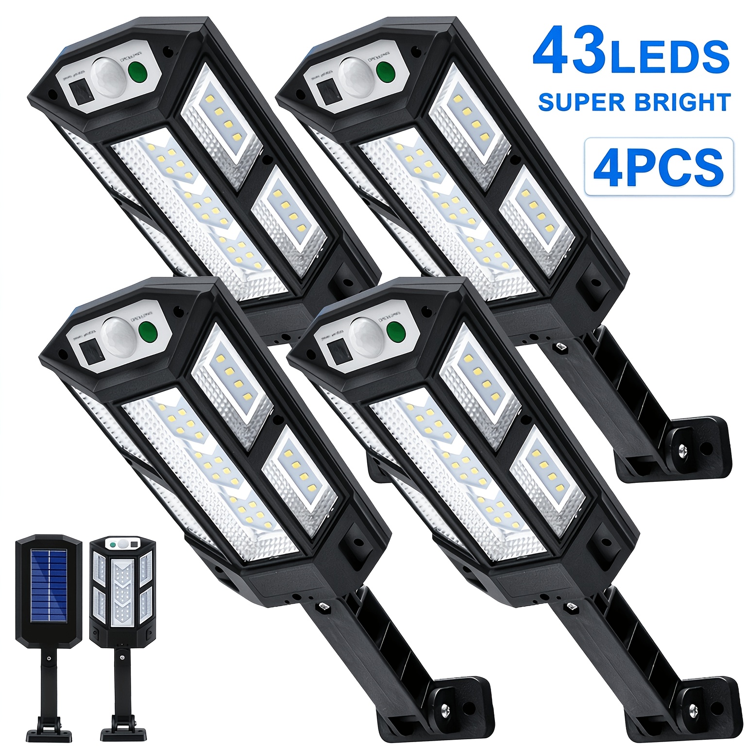 TEMU 4-pack 43 Led Outdoor Solar Street Lights, Solar Security Wall Lights With Motion Sensor, Dusk To Dawn Solar Flood Lights, 180° Adjustable Solar
