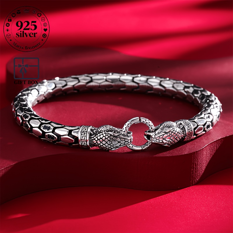925 925 Silvery Plated Men'-headed Snake Pattern Bracelet, Design, Multi-functional Wearing , Gift For Men, Christmas Valentine's Day, With Gift Box