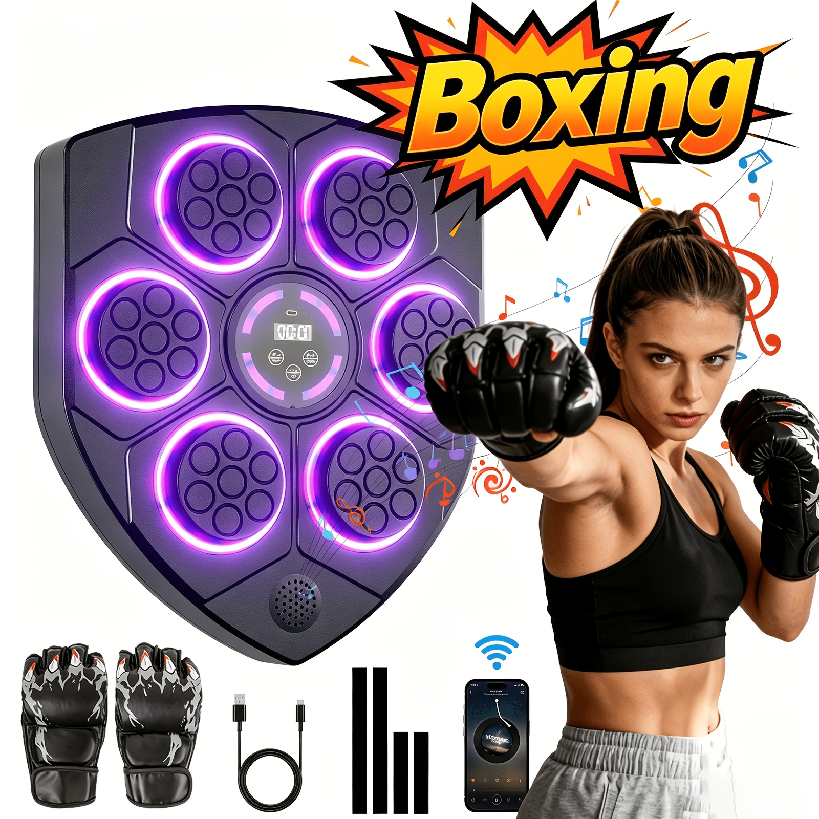 Music Boxing Machine For Adults, Interactive Punching Trainer With Boxing Gloves, Large Size Wall Mounted Punching Bag