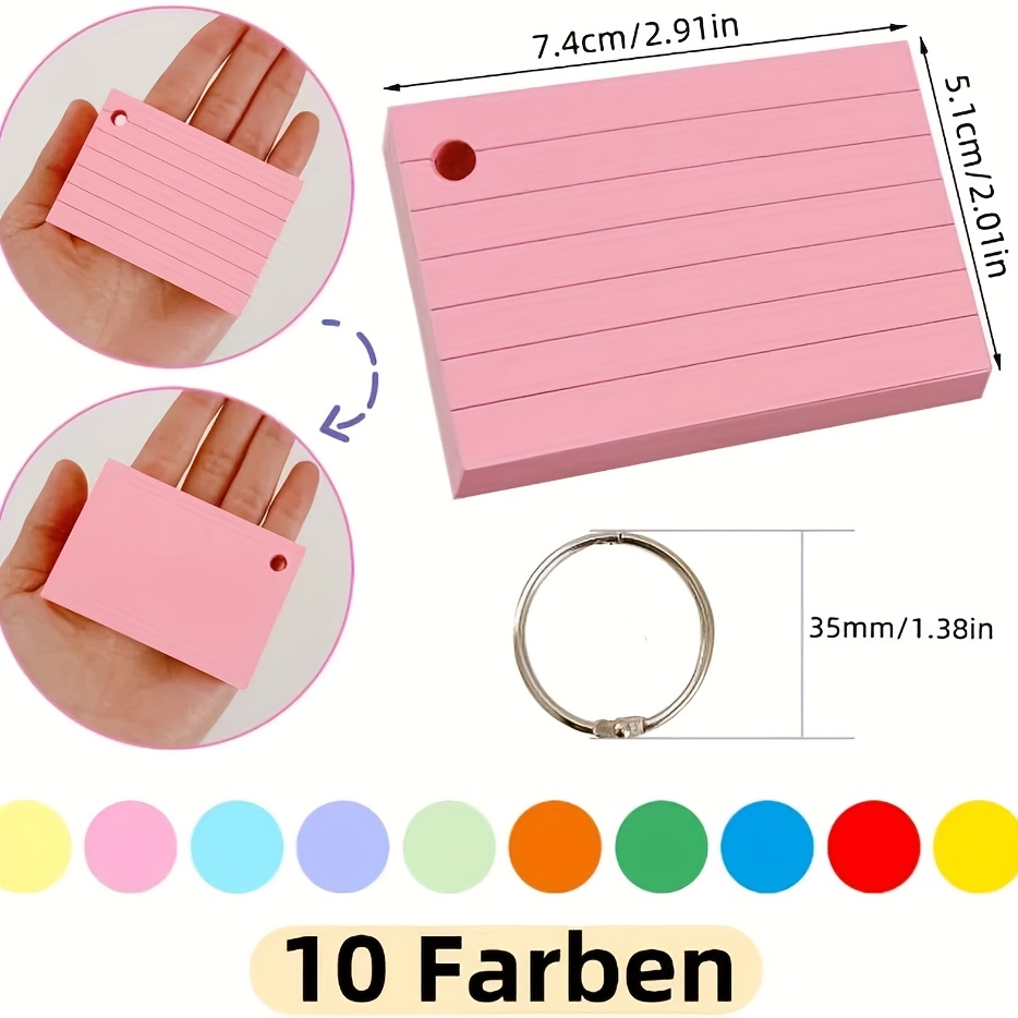TEMU 500pcs Index Cards 2.91 X 2.01 Inch Cards With Rings, Heavy Note Cards, Ruled Index Cards For Studying, Office And Home, 10 Colors