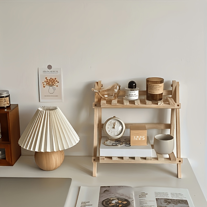 TEMU 1pc Wooden Storage Shelf 2 Tier A Frame Desk Organizer Multi Purpose Shelf Rack For Home Dorm School Office Floor Mounted Stylish Wooden Display