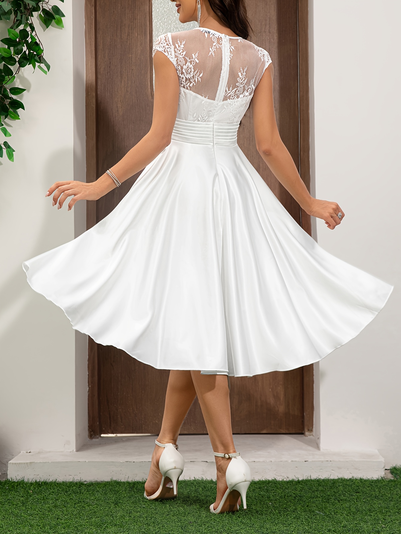 short dress beach wedding Ombreprom Wedding Dress Simple Off Shoulder Short Sleeves Tulle Lace Beach Bridal Gown main image 0