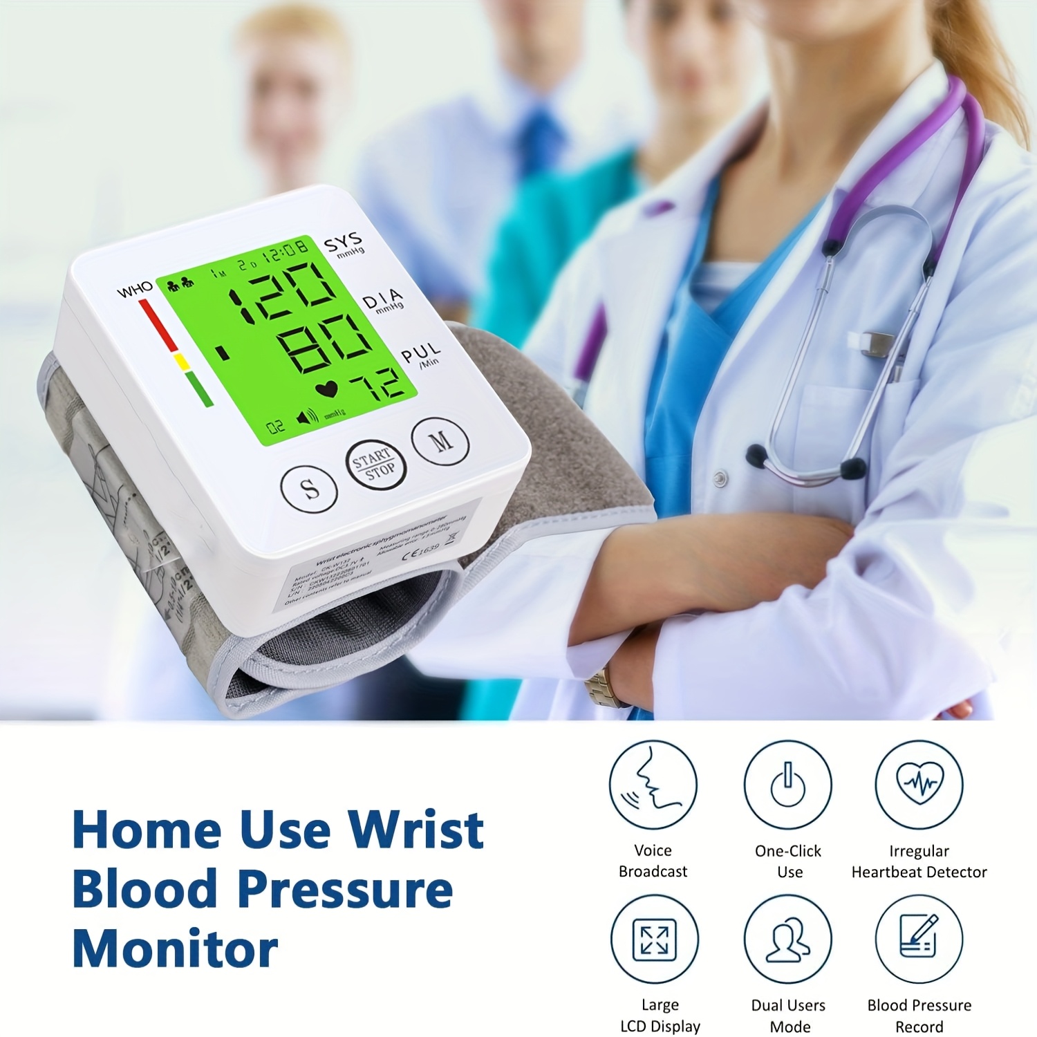   kun wrist   automatic wrist bp monitor talking blood pressure cuff for home use adjustable cuffs for adult electronic digital large lcd display with battery and carrying case Product details 1