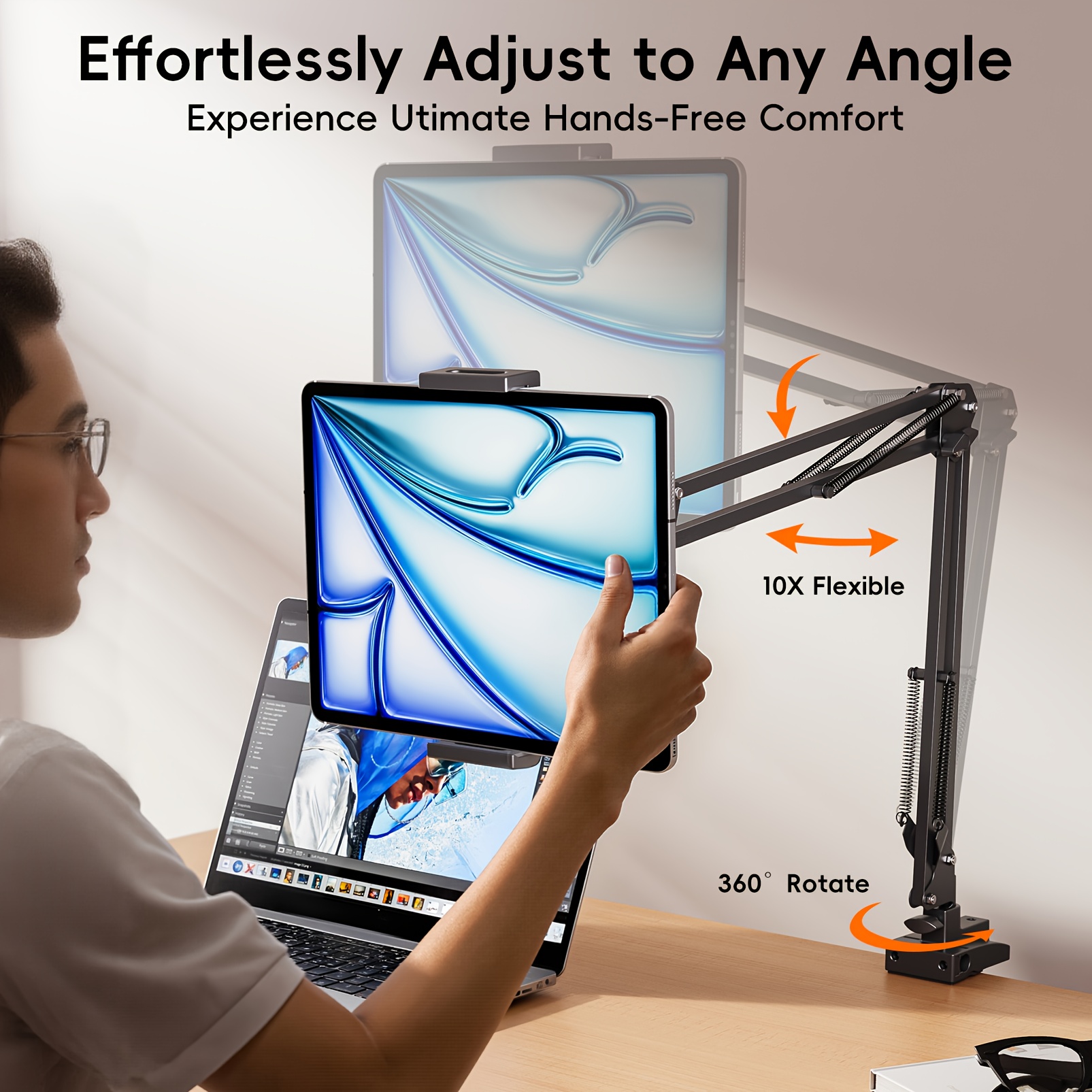 Robotic Arm, Mobile Phone Tablet Holder, Newly Upgraded Pro Model, ABS Carbon Steel, Supports 360° Rotation 180° Folding, Easy to Install, Suitable for Most Mobile Phones and Tablets
