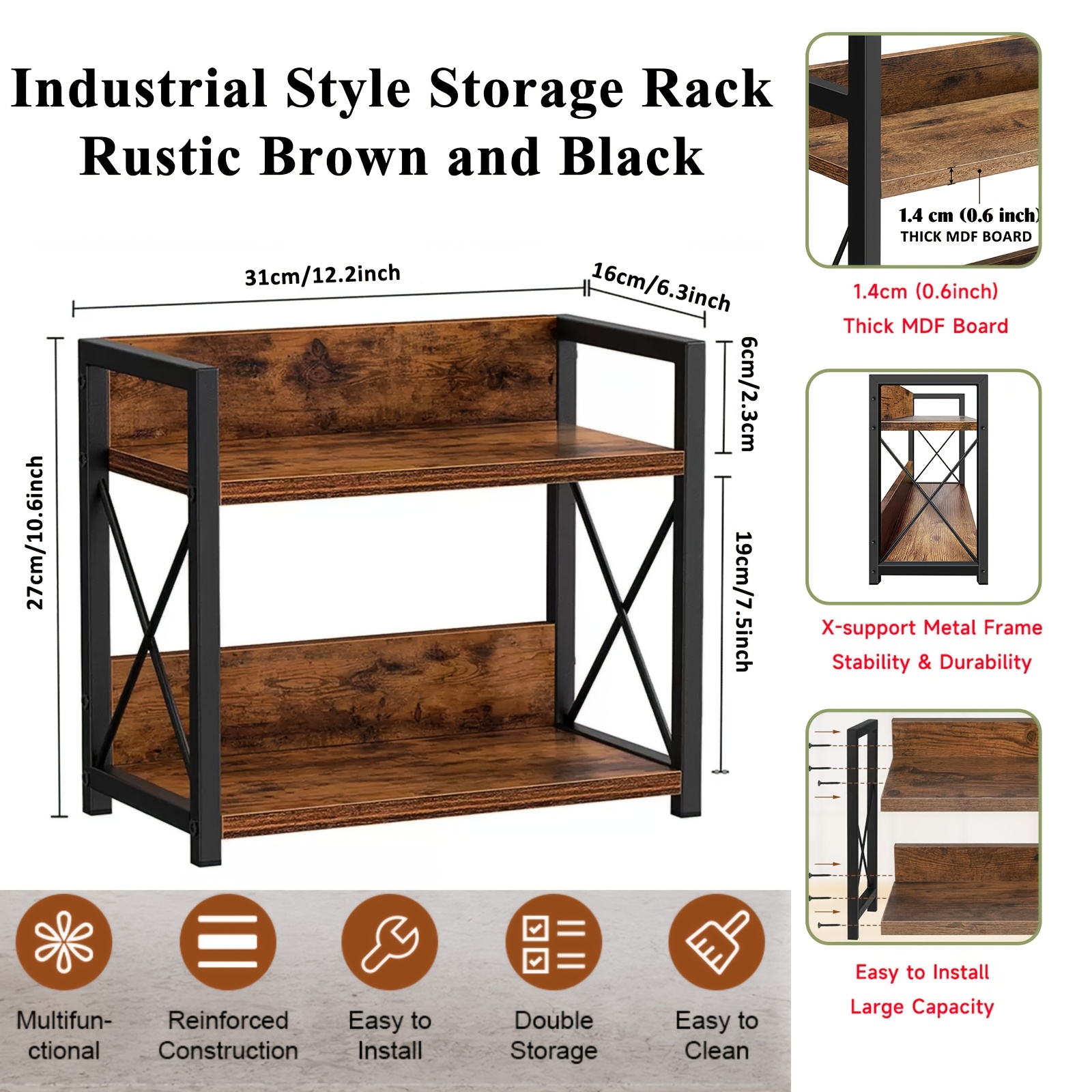 TEMU 2-tier Utility Spice Rack, Kitchen Storage Rack, Standing Spice Holder, Industrial Kitchen Counter Storage Shelves, Multifunctional Desktop