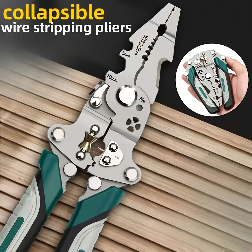 professional electrician multi function wire stripper pliers 16 in 1 tool with folding design for stripping cutting twisting terminal connections compact storage for home construction electrical work home utility ergonomic handle construction electrician tools details 1