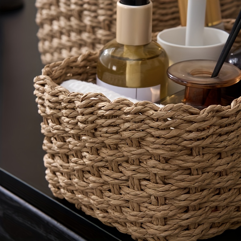 4pcs Woven Storage Basket, Decorative Storage Baskets Set, Multifunctional Storage Box, Storage Rack, Bathroom Bedroom Living Room Accessories, Home Organization And Storage Supplies, Room Decor, Shelf Baskets