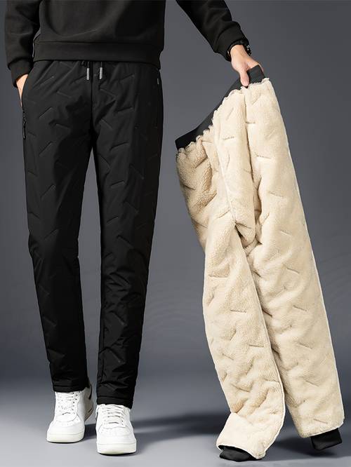 winter thickened warm polar fleece black straight leg pants single piece
