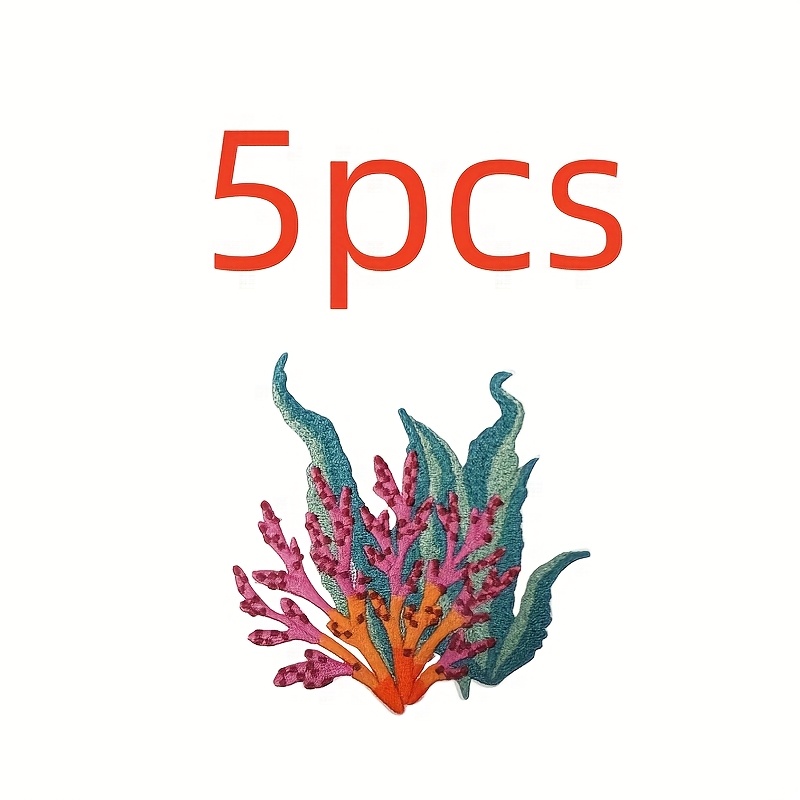 TEMU 5pcs Monochrome Coral Embroidery Set - 3d Solid Diy Decorative Patches For Clothing, Hats, Bags - Durable Fabrics, Beautiful Design, Texture