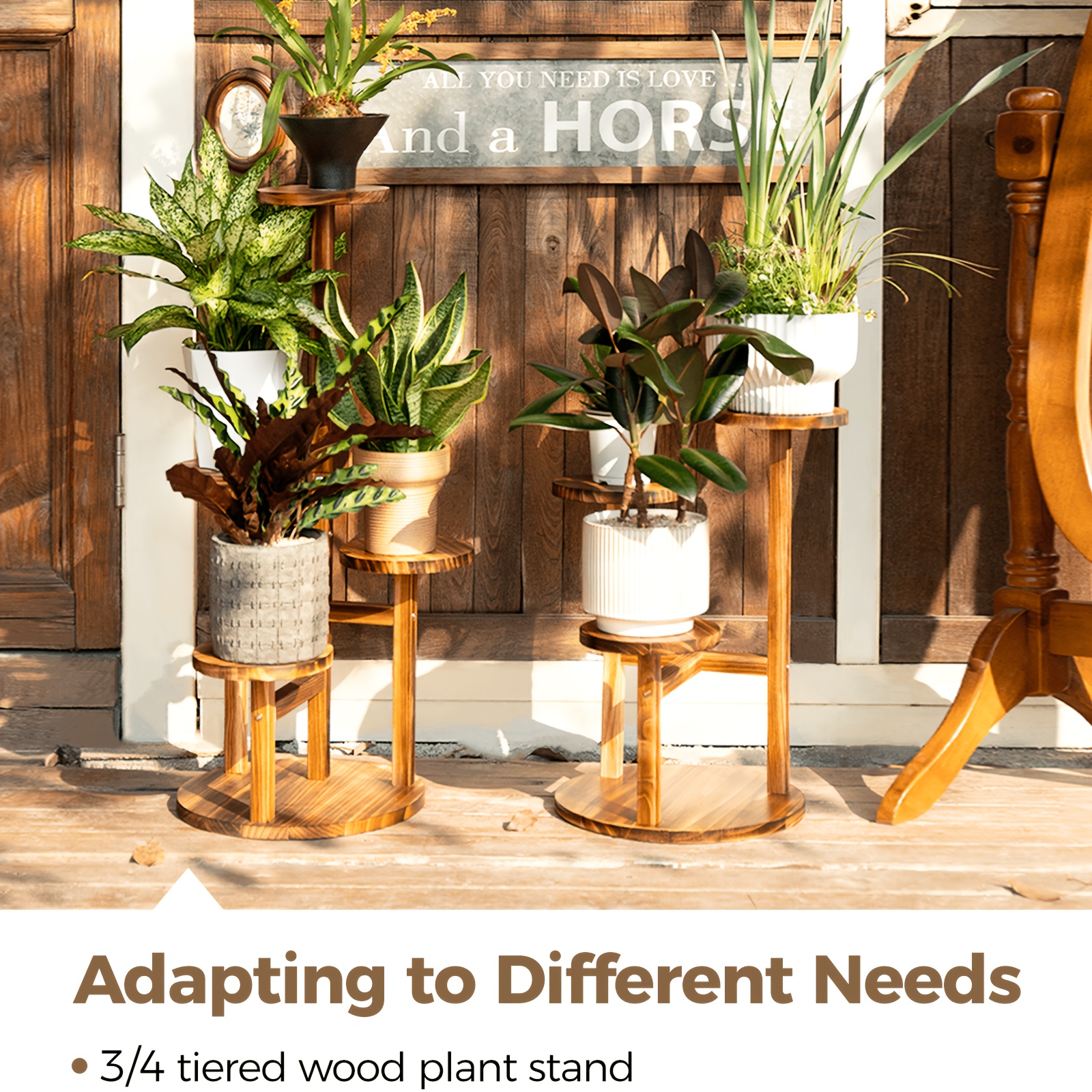 Image of Bamworld Plant Stand Indoor Corner Wood Plant Shelf For Multiple Plants, Small Tiered Round Flower Stand For Patio, Garden, Balcony, Living Room, Bedroom (3 Tier)