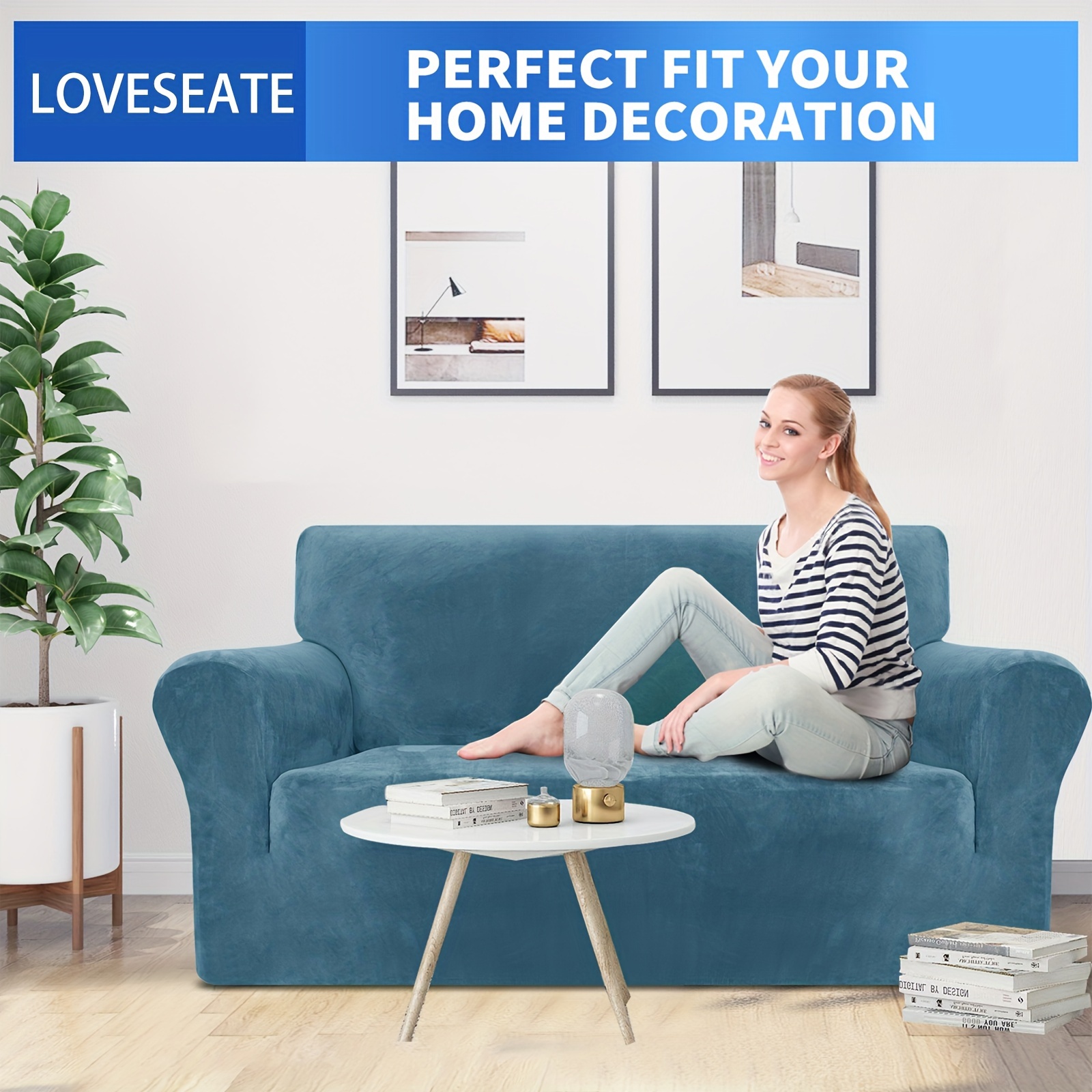 TEMU 1pc Thick Velvet Sofa Cover, Suitable For , Elastic Sofa Cover For 1/2/3/4 , Full Coverage Sofa Protector With Elastic Bottom, 360° Sofa Cover,