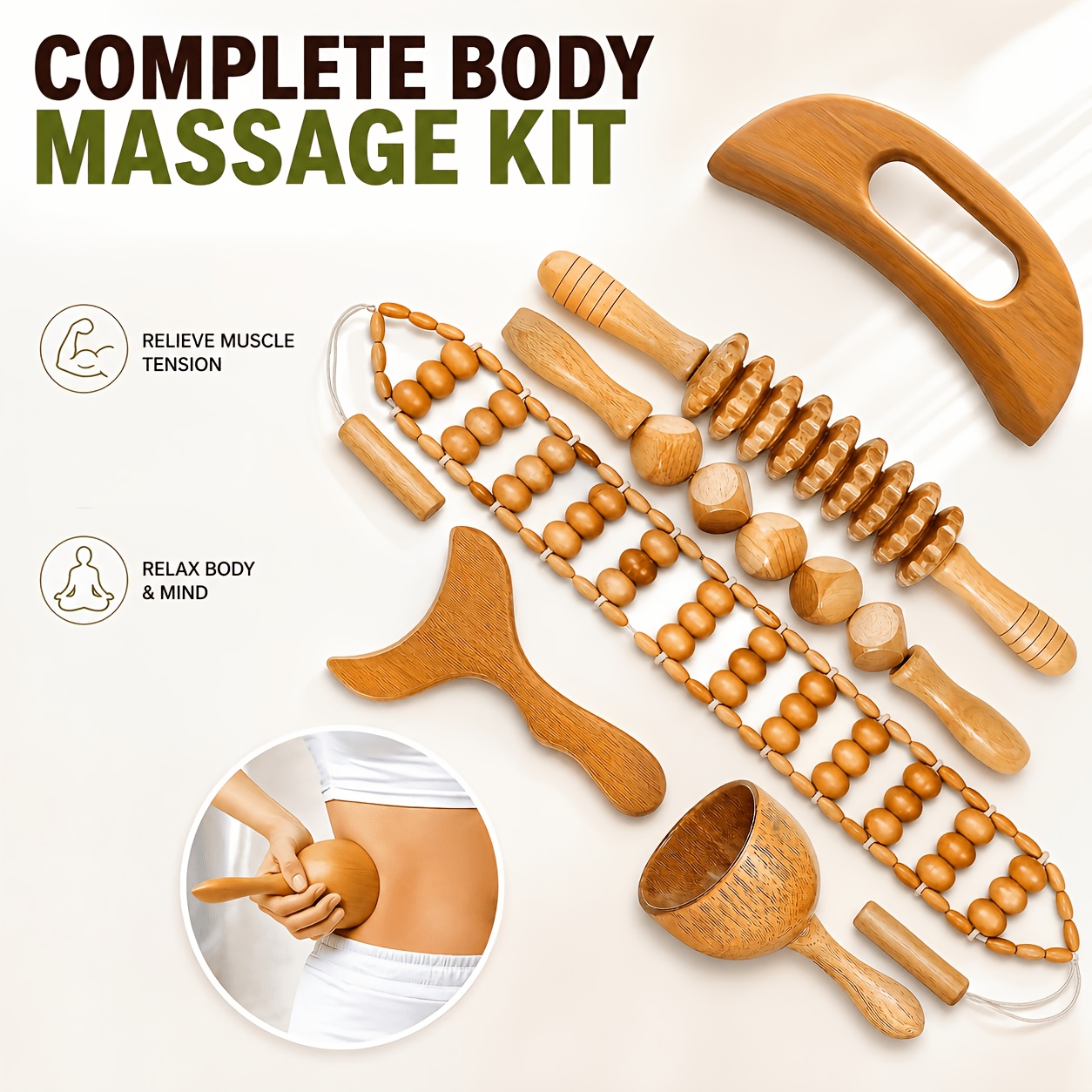 Image of 6pcs Wooden Massage Tool Facial Manual Massage Tool Wooden Massager Facial Tool Set Wooden Massager Wooden Massage Tool