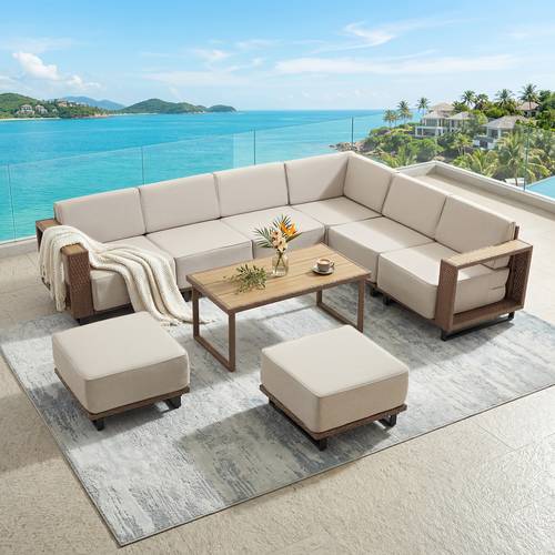 Modular Outdoor Wicker Patio Furniture Set--2/3/4/5/6/7/8pcs, Multi-Combination Rattan Sectional Sofa with Cushions And Coffee Table, Conversation Set for Backyard, Porch, Deck