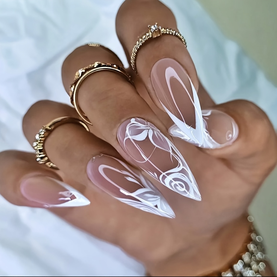 Image of Upgrade Your Look With 24pcs Of Wearable Nail Patches, Medium-long Almond Shape, Versatile High-end French , Fake Nails Extension, Removable Nails With Jelly Glue 1 Nail File 1