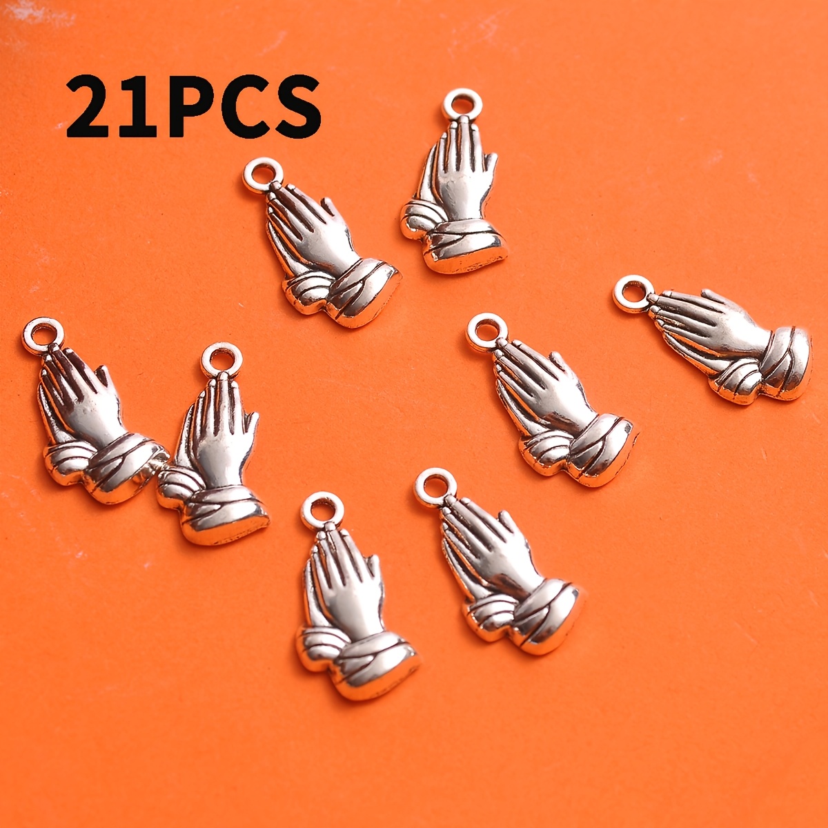 TEMU 21pcs Vintage Praying Hand Pendant Charms, 3d Textured Replica Of Devout Gesture, Folded Sleeves And Extended Fingers Hiding , Weathered End For