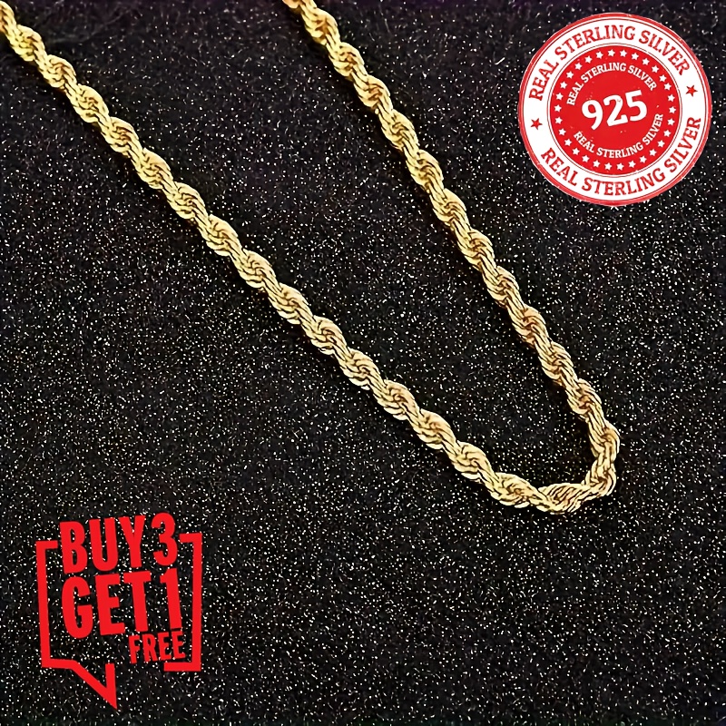 

925 Pure Silvery Twisted Chain Necklace, 18k Gold Plated, Fashionable And Luxurious Design, Suitable For , As Birthday, Engagement, Wedding, Gift Souvenir, Valentine's Day, Day, Christmas