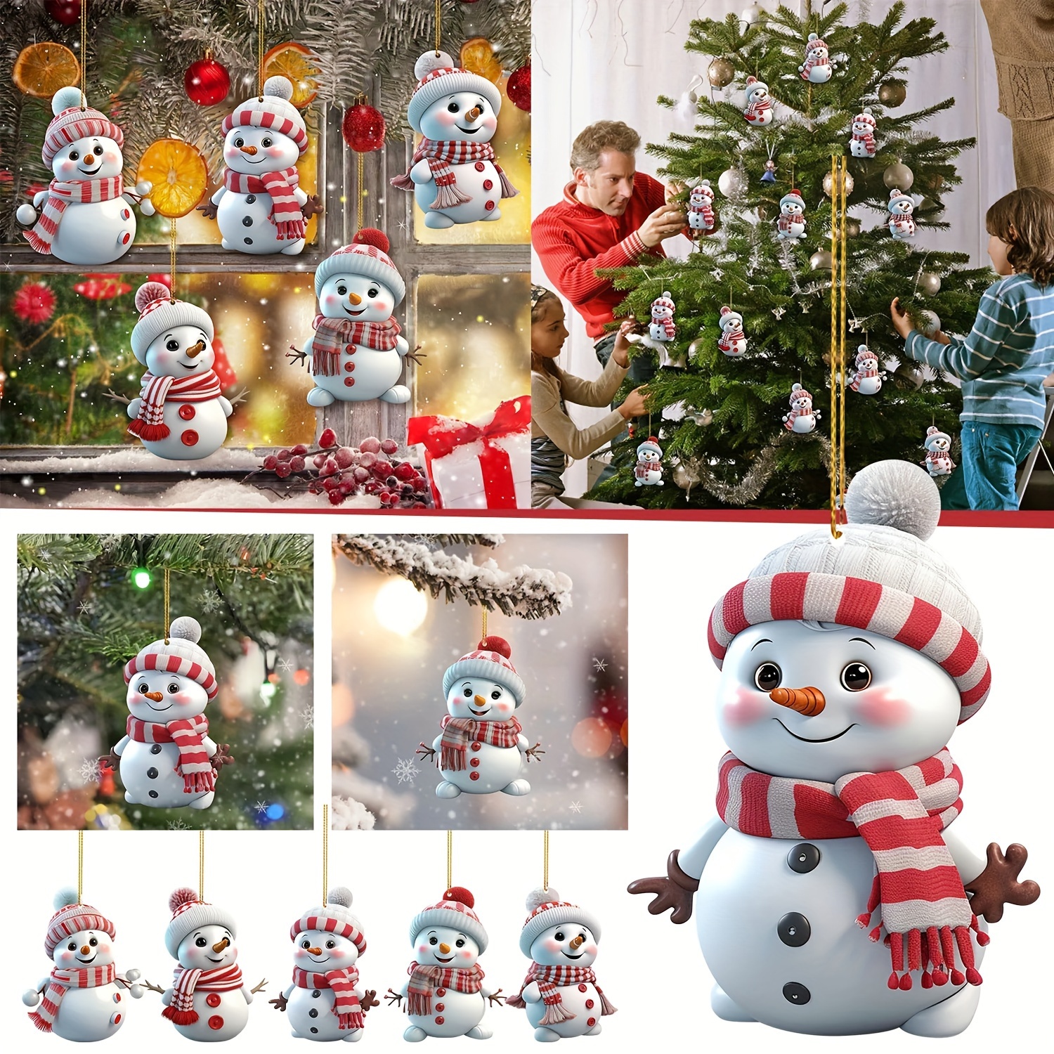 

5-pack 2d Cute Snowman Acrylic Ornaments, Festive Christmas Home & Kitchen Decor, No Power Needed, Holiday Decoration, 3d Effect, No Feathers