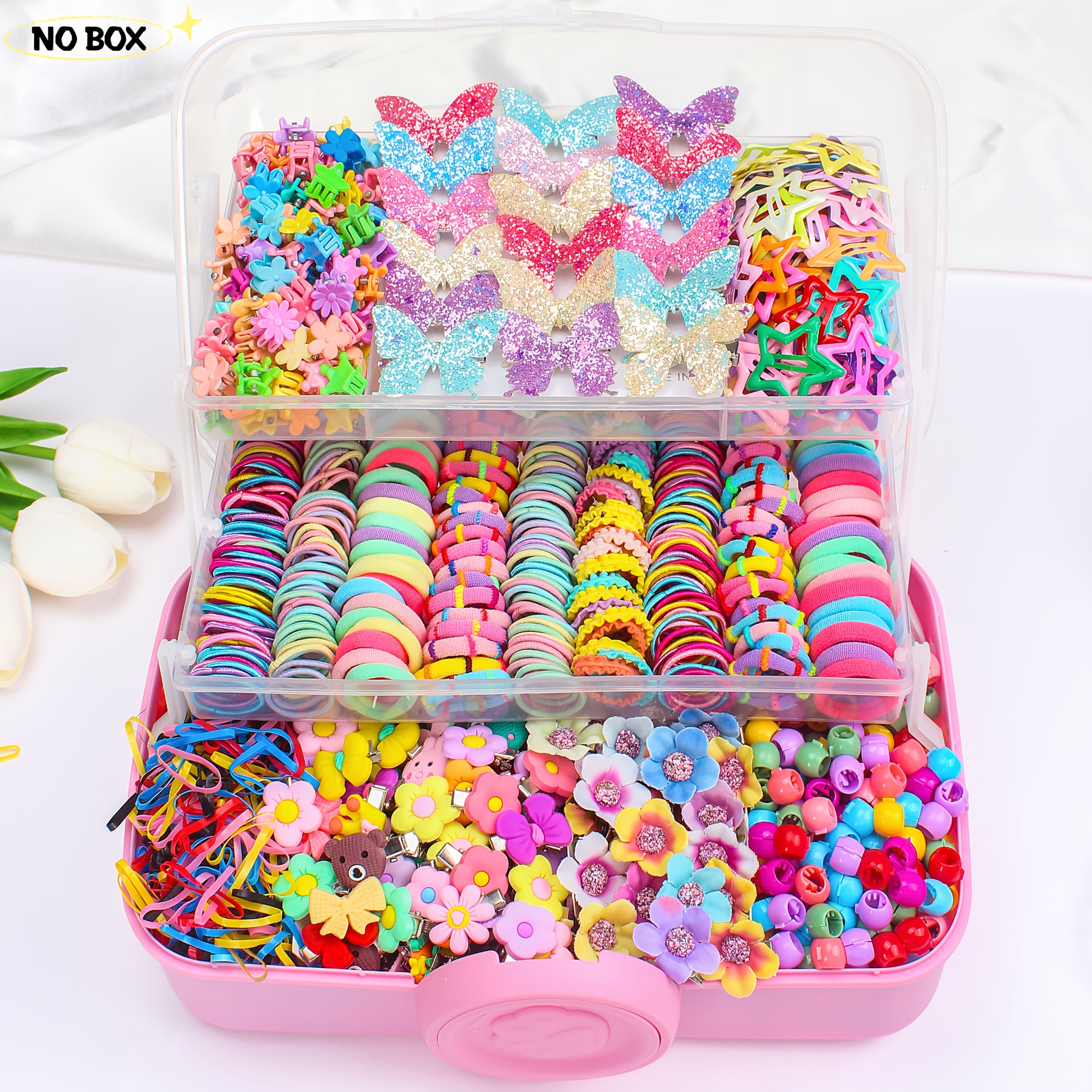 510 piece set colorful hair accessory set box not included contains assorted hair ties     cartoon and   clips and small claw clips colors and patterns are random a must have for graduation season