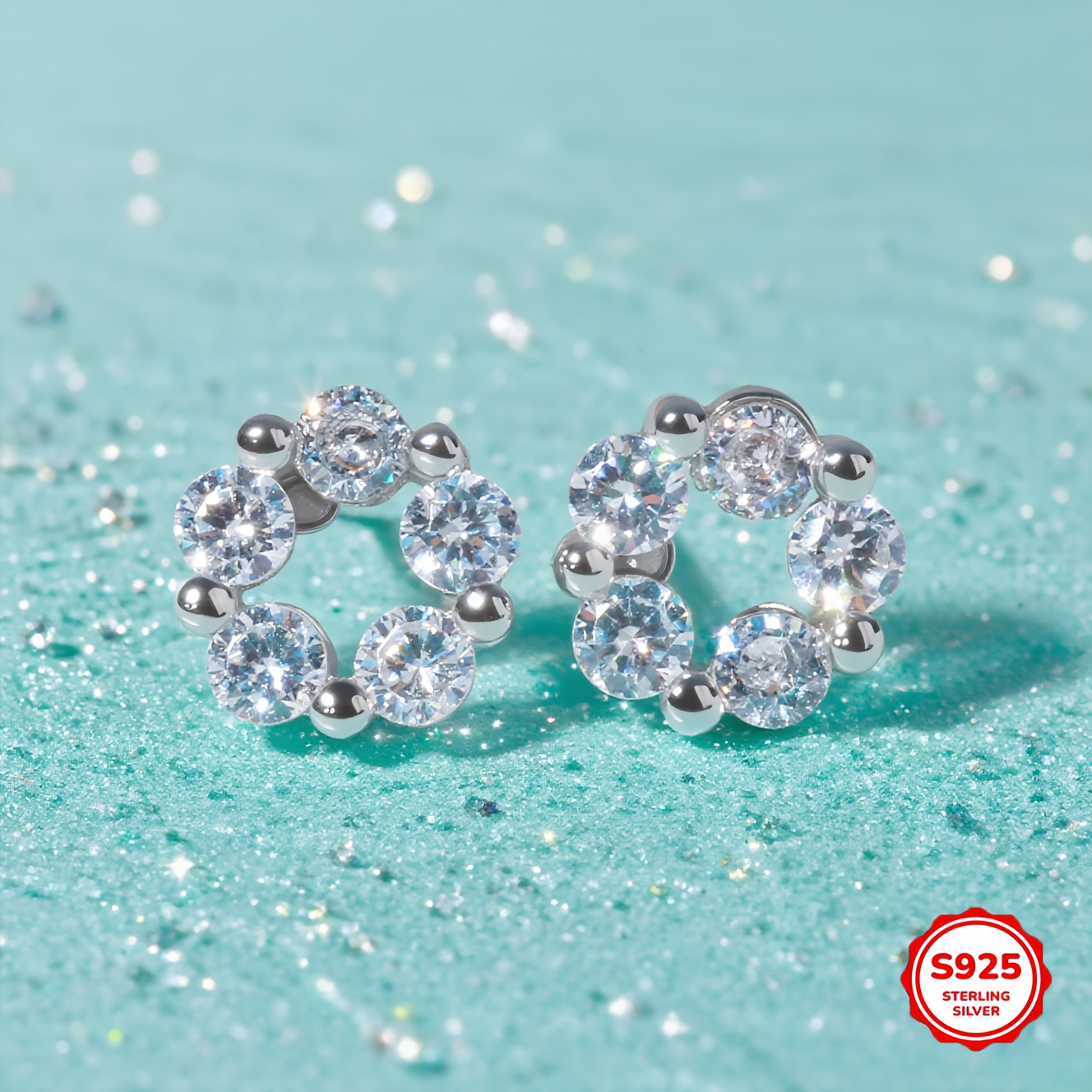 Women's 925 Sterling Silver Geometric Zircon Circle Earrings