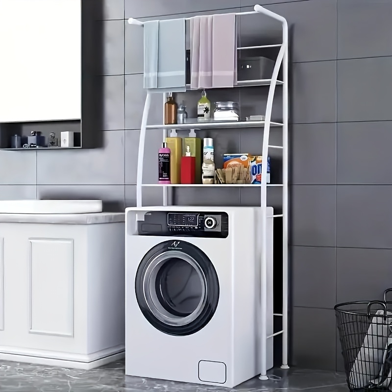 TEMU 3-tier Over Washing Machine Storage Rack, Freestanding White Metal Organizer With Adjustable Shelves For Bathroom And Laundry Room, Space-saving