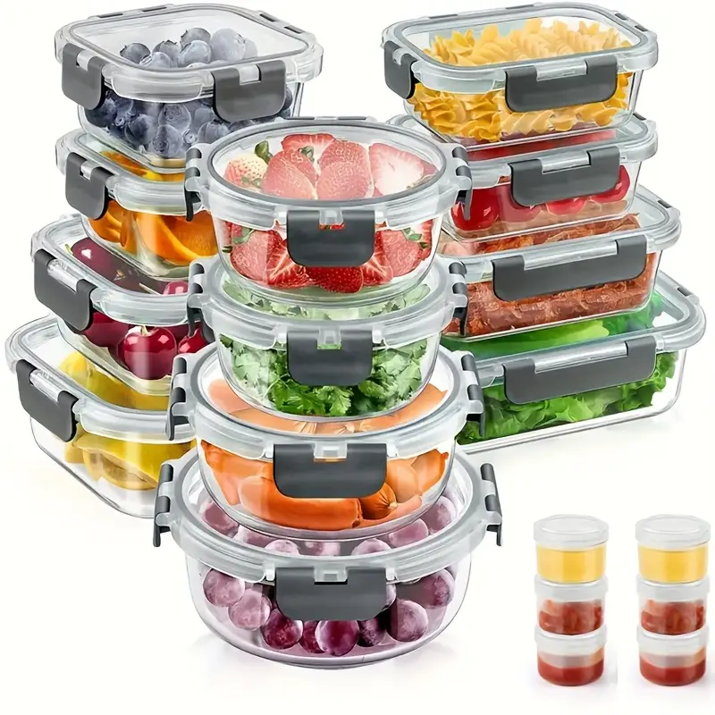 36pcs food storage containers 36pcs including 12pcs glass containers with 12 lids and 6 seasoning boxes with 6 lids airtight freezer containers with lids glass meal prep container food dish transport bus tubs Product details 0