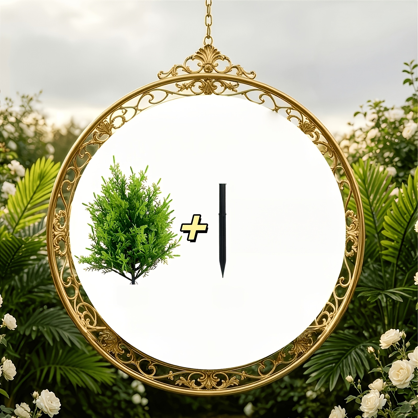 TEMU 1pc Luxury Large Realistic Green Plant Shrub With Ground Stakes, Uv-resistant Artificial Greenery, Suitable For Outdoor Gardens, Courtyards,