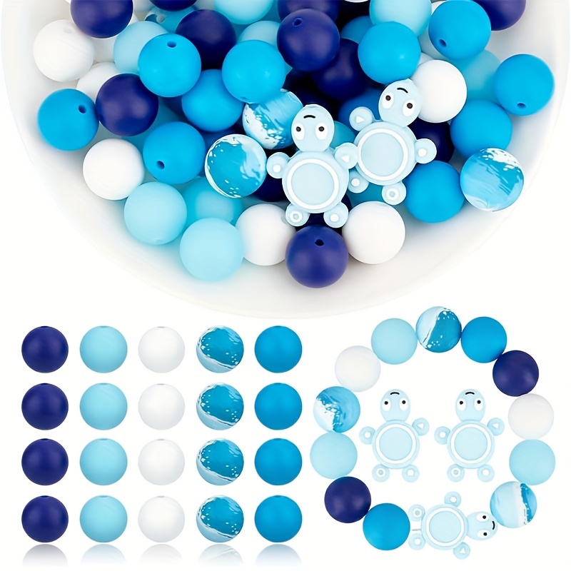 

Blue Ocean Series Silicone Beads Assortment 47pcs - 15mm Turtle Printed Round Silicone Beads For Diy Crafting, Jewelry Making, Bracelet, Necklace, Keychain Accessory Creation