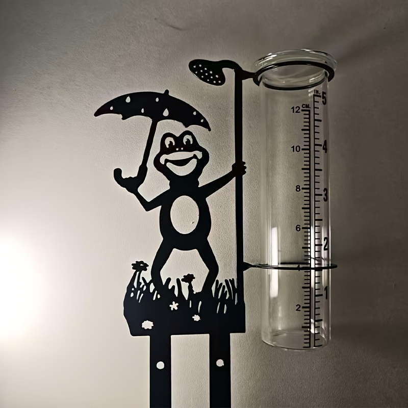 Temu – TEMU Outdoor Rain Gauge With Glass Measuring Cup, Frog Pattern Rain Gauge, Suitable For Outdoor Courtyard Decoration, Decorative Iron Stand Rain
