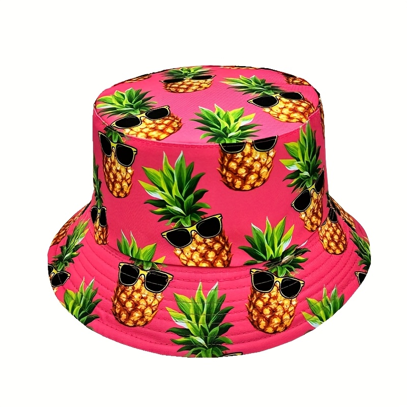E-shop 1 Stück Neue Modische Brille Ananas Druck Digitaldruck Doppelseitiger Bucket Hut - Leichter Modischer Hip Hop Unisex Fischerhut, für Partys