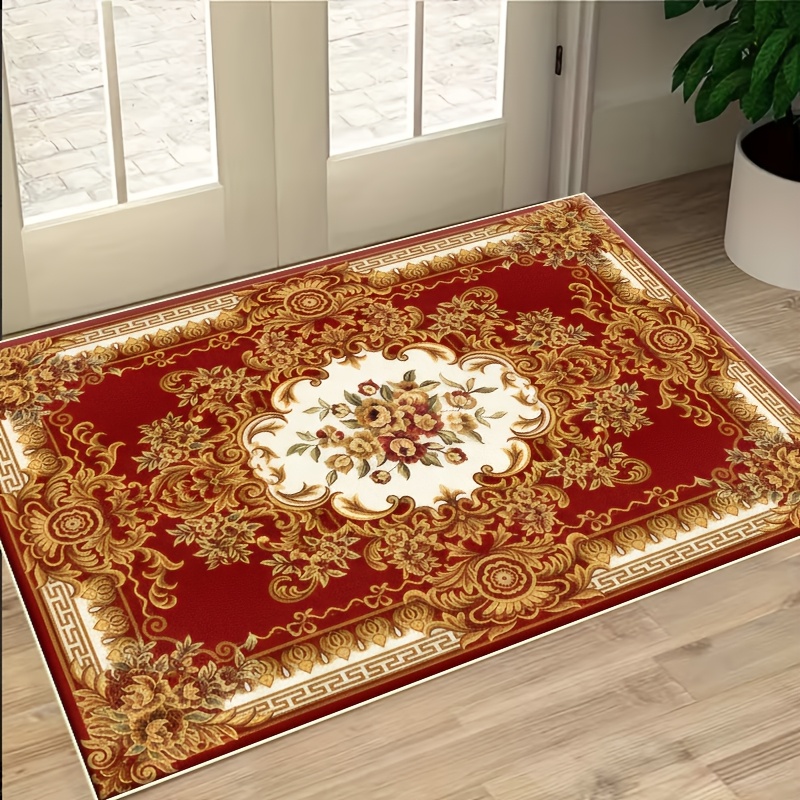 TEMU Tapis Bohème Rouge pour Salon, Chambre, Cuisine - Peluche Lavable en Machine avec Motif Floral et Géométrique, Revêtement de Sol Antistatique,